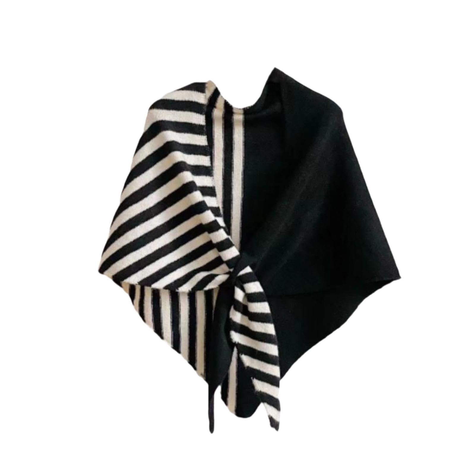 heavenglow Meadawgs®Women's Triangle Striped Shawl Cozy Cross Cape for Dresses Autumn and Winter Black White|Clothing Shoes & Accessories|Womens Accessories|Scarves & Wraps-picture-38