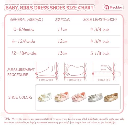 Miniatura 6 de Meckior Zapatos deportivos para bebé y niñas, suela suave, con lazo, princesa, vestido de boda, Mary Jane, planos, para recién nacidos, ligeros