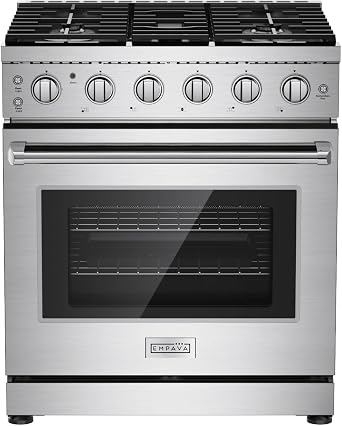 Empava 30 Inch Gas Range with True Convection, 4.55 Cu. Ft Oven | 18,000 BTU Power Burner for Searing, 5 Sealed Burners Cooktop, Convertible NG/LP, Stainless Steel, CSA Certified