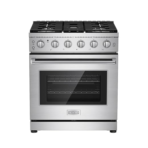 Empava 30 Inch Gas Range with True Convection, 4.55 Cu. Ft Oven, 18,000 BTU Power Burner for Searing, 5 Sealed Burners Cooktop, Convertible NG/LP, Stainless Steel, CSA Certified