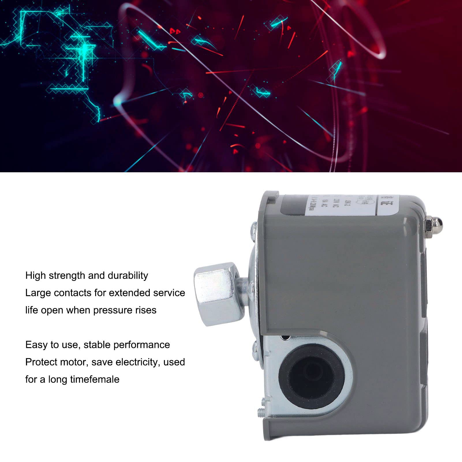 Omabeta Presostato de agua, 220VAC ajustable bomba de pozo de presión protector de alta resistencia 3/8in NPT rosca hembra estable 0. 14 0. 28Mpa para el hogar
