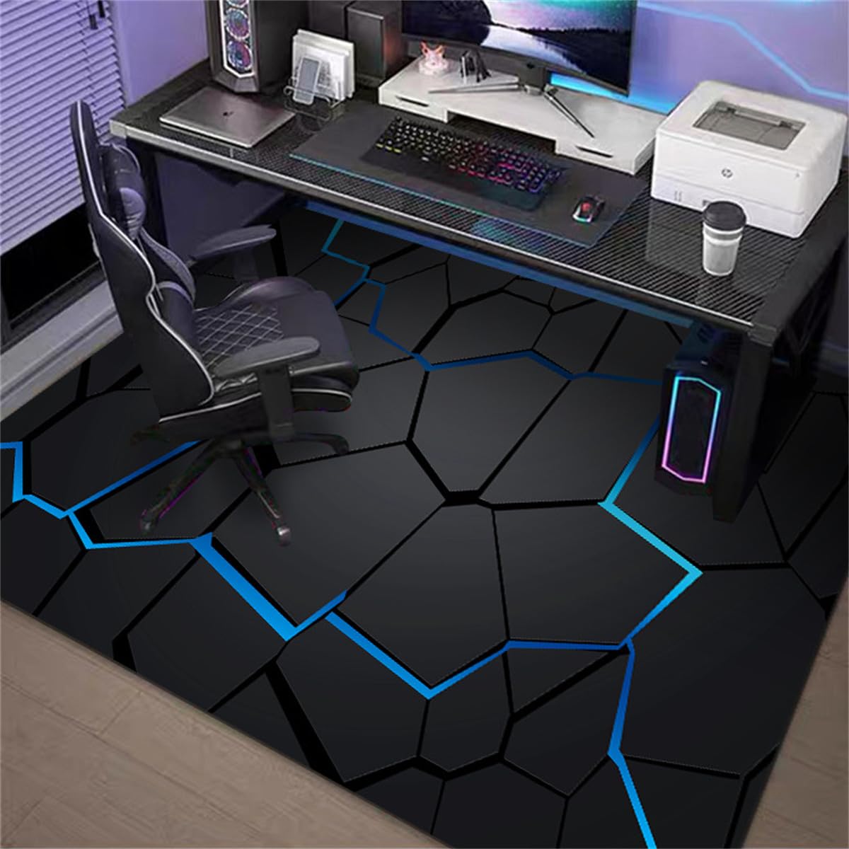 Highdi Office Chair Mat, Gaming Chair Mat for Hardwood & Tile Floor, Technology style Scratch Resistant Non-Slip Washable Desk Carpet for Home Office (Blue light,80X160cm)