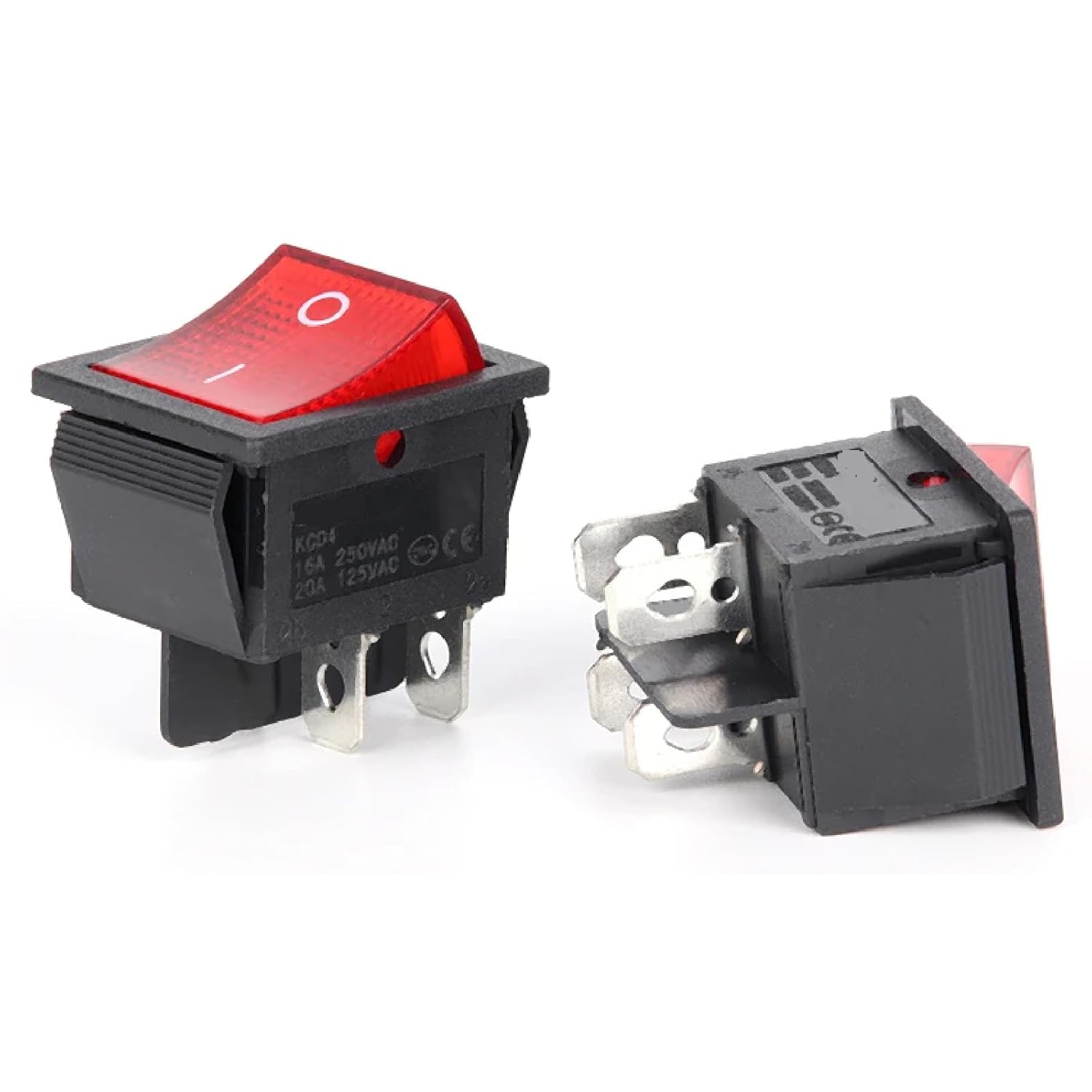 KCD4 Rocker Switch DPST 4 Pin, Red Illuminated Toggle, Heavy Duty AC 20A/125V 16A/250V, On Off Switch for Electrical Appliances, 2 Pack