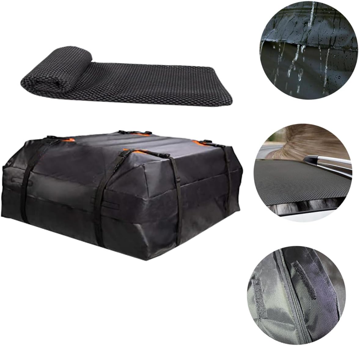 Car Roof Bag Oxford Cloth Foldable Rooftop Cargo Carrier with High Capacity Travel Storage for SUV and Cars Dustproof Sunproof Anti-Slip Mat Included