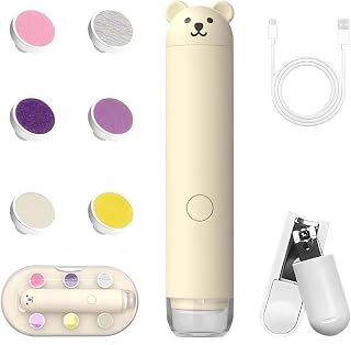 Baby Nail Trimmer Electric, Baby Nail File, USB Charging Clippers kit with 6 Grinding Heads & LED Light for Safe for Newborn Kids and Adult Trim and Polish Set (Yellow)