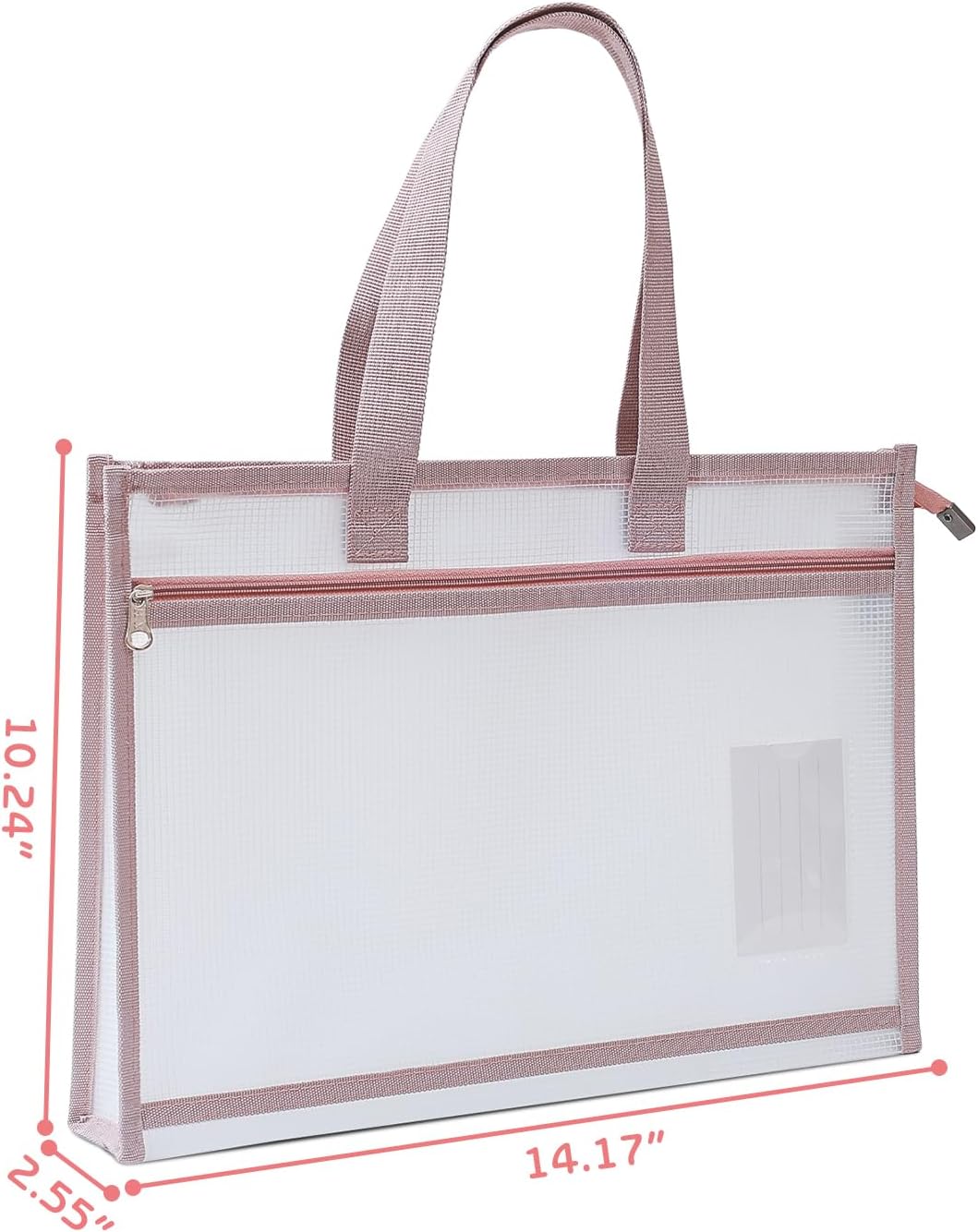 A4 Project Bags, 14.2 x 10.2 in Portable Sewing Craft Bag with Handle, Waterproof Clear Mesh Zipper Pouch Bags for Quilting Knitting and Artworks Supplies (Pink)