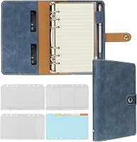 Vista 9 de FYY - Cuaderno de 6 anillos de piel sintética con bolsillos, divisores y papel de recarga, agenda de tamaño A5, color rosa marmolado