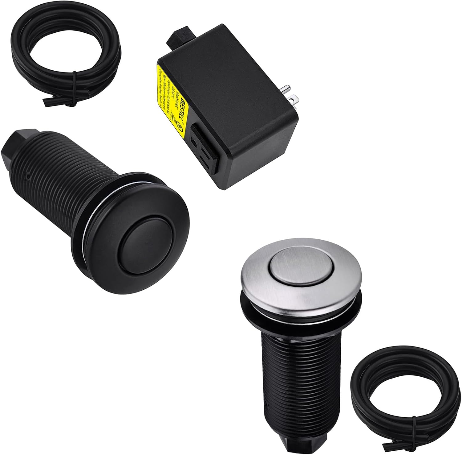BESTILL Garbage Disposal Air Switch Kit, UL Listed, Sink Top Long Push Button, Matte Black, Brushed Nickel
