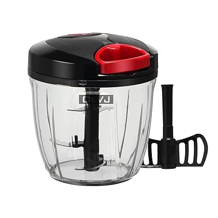 CLVJ 1000ml Round Kitchen Dori Handy Vegetable Chopper, Fruit, Onion, Dry Fruit, Salad Maker Quick String Chopper Machine, Cutter 5 Stainless Steel Blades & Whisker (Black & Red)