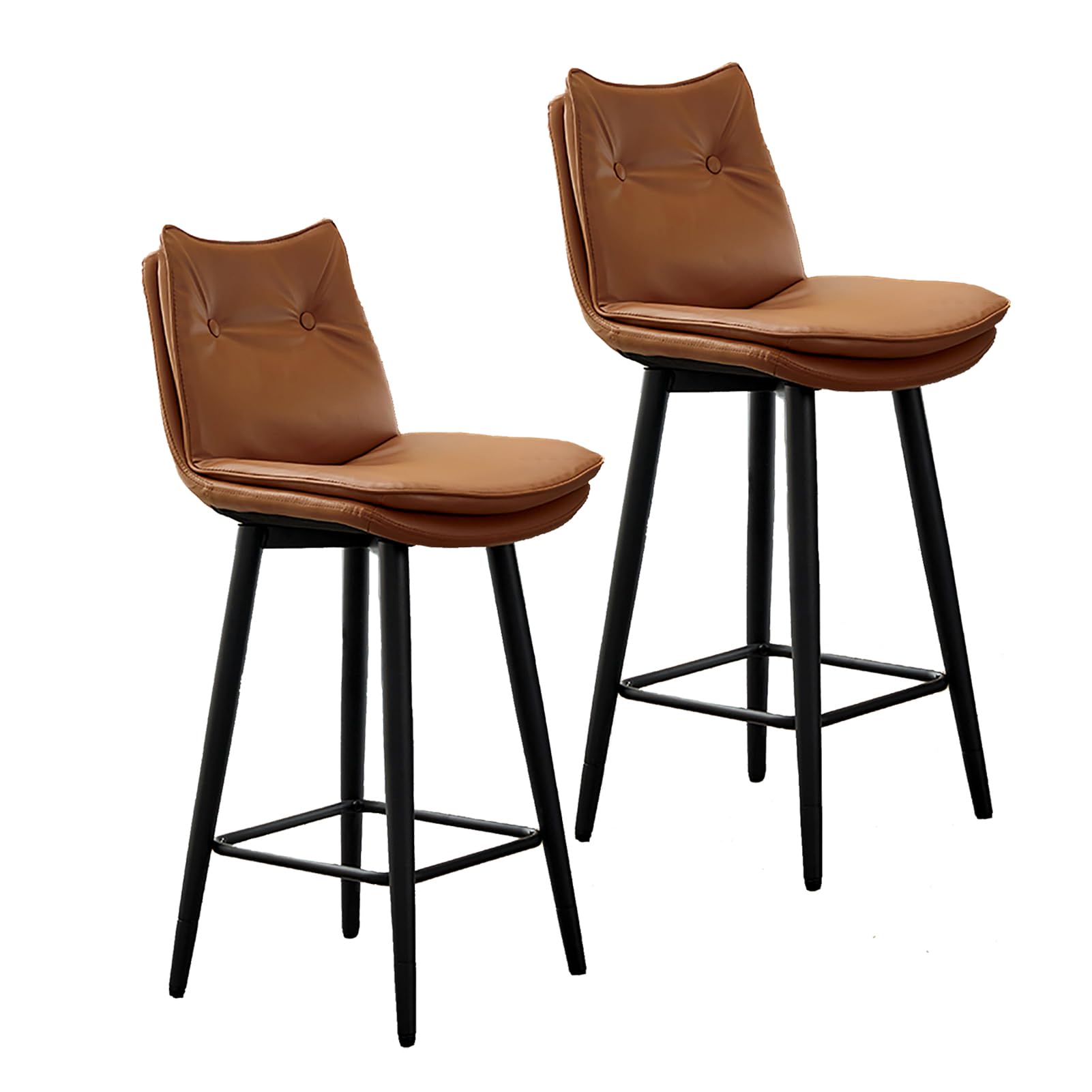 STUIJKVSZ 29.5 Inch Swivel Bar s Set of 2, Double-Layer Upholstered Counter Height Bars for Kitchen Island, Faux Leather Armless Bar Chair with Footrest for Restaurants(Set of 2, Brown)