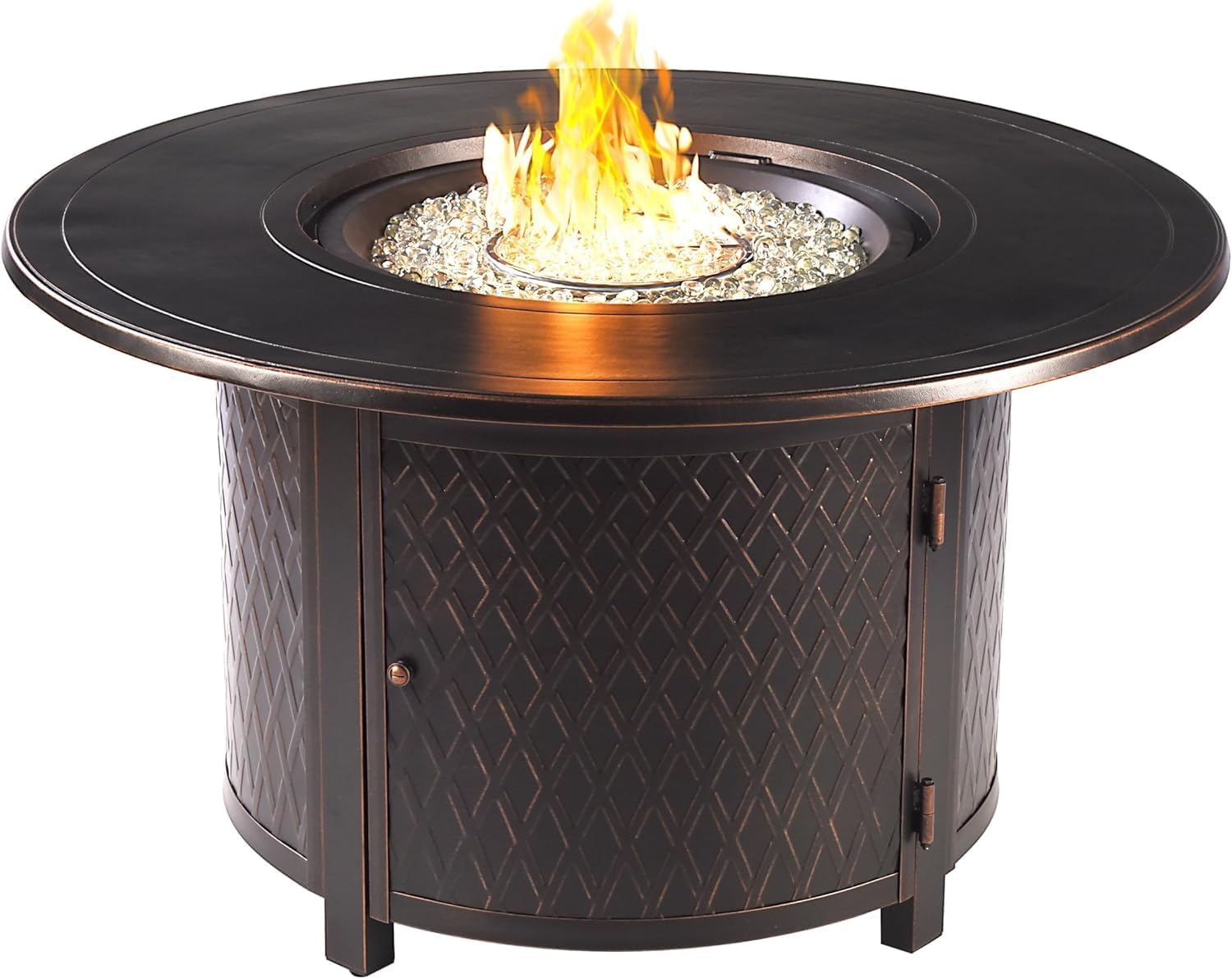 Golden Flame Malibu 44-Inch Round 55,000 BTU Cast Aluminum Natural Gas Fire Pit Table with Fire Bowl Lid, Fire Glass Rocks, Protective Cover & 12-Ft Hose | Outdoor Heater & Patio Table Antique Copper