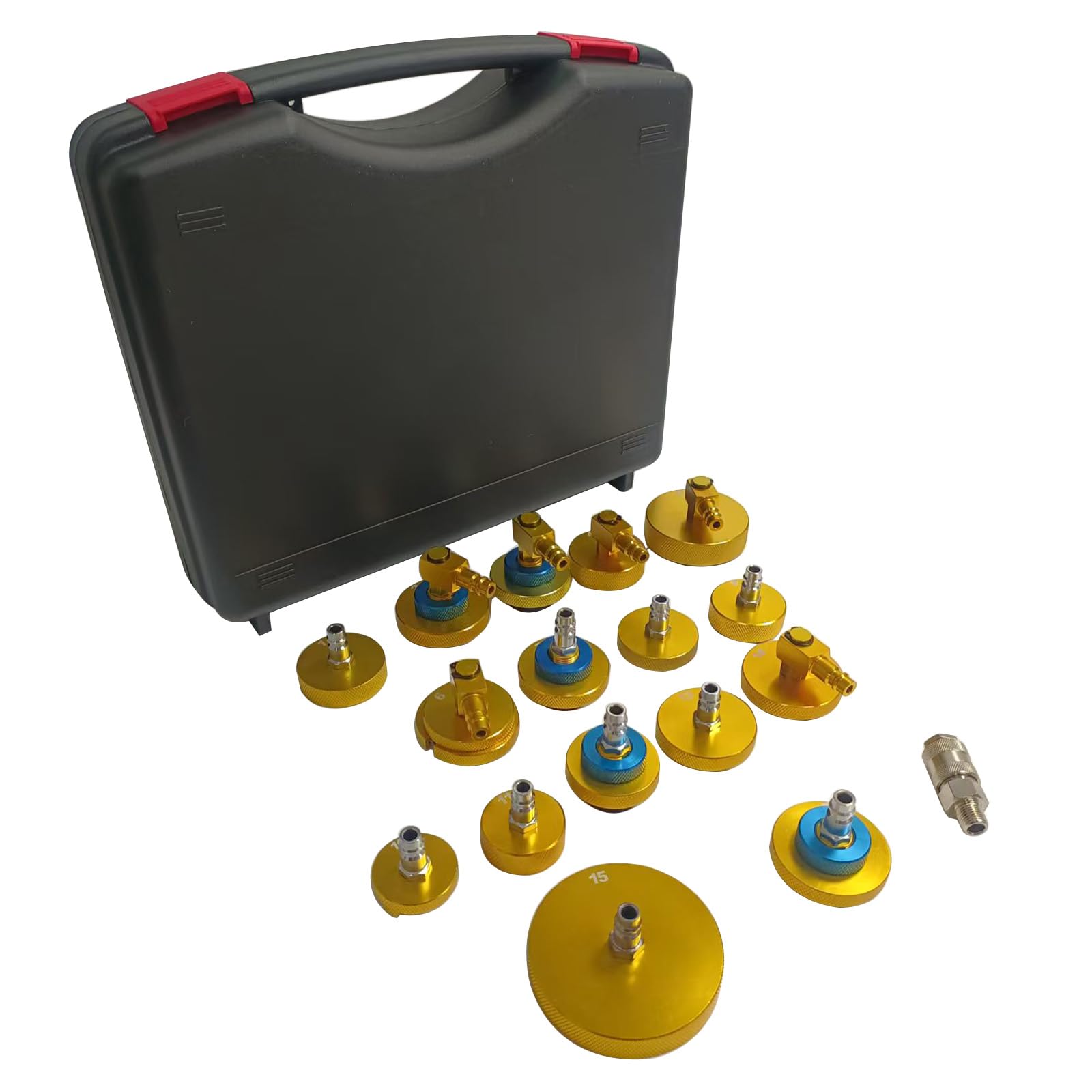 17 Pezzi Adattatore per Spurgo Freni - Adattatore spurgo Freni Auto, per Spurgo Liquido Freni Manuale, Pneumatico, Elettrico (con Snodo Rapido) - Oro