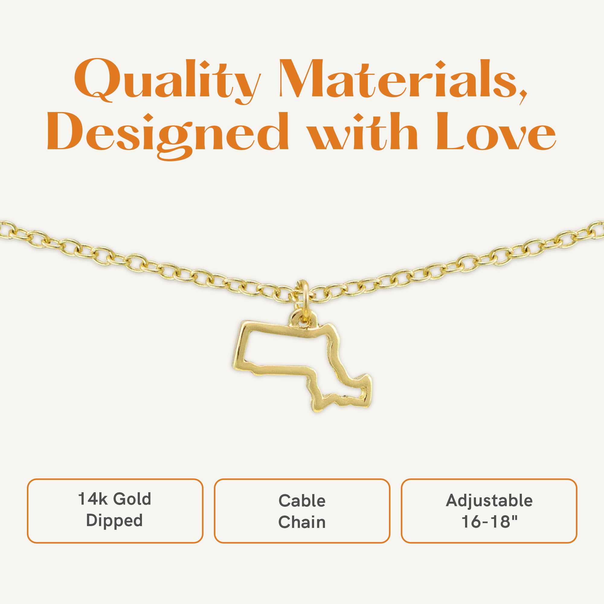 Lucky Feather State Shaped Necklace | 14k Gold-Dipped Pendant Necklace | Easter Basket Stuffer | State Love Fashion Jewelry For Women | Dainty Necklace For Women | Great Gift Idea