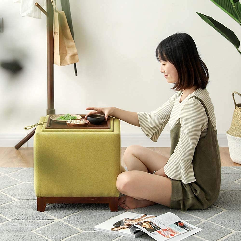 Pouf de rangement pliant en velours vert pour salon
