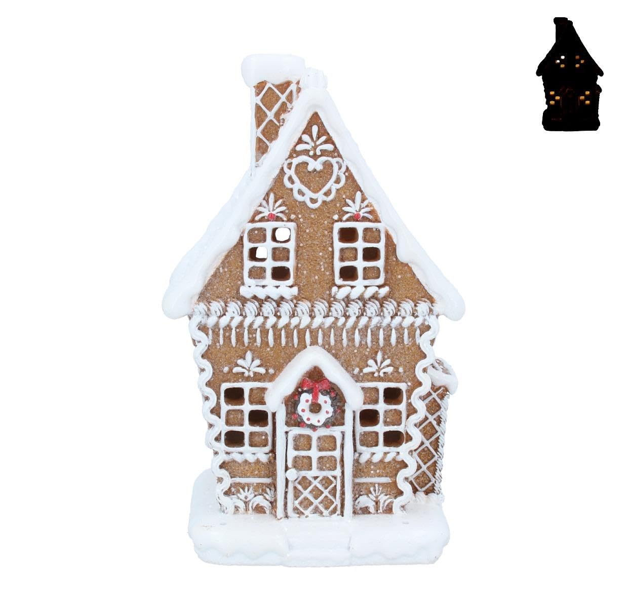 Gisela Graham White And Brown White Iced Led Gingerbread House