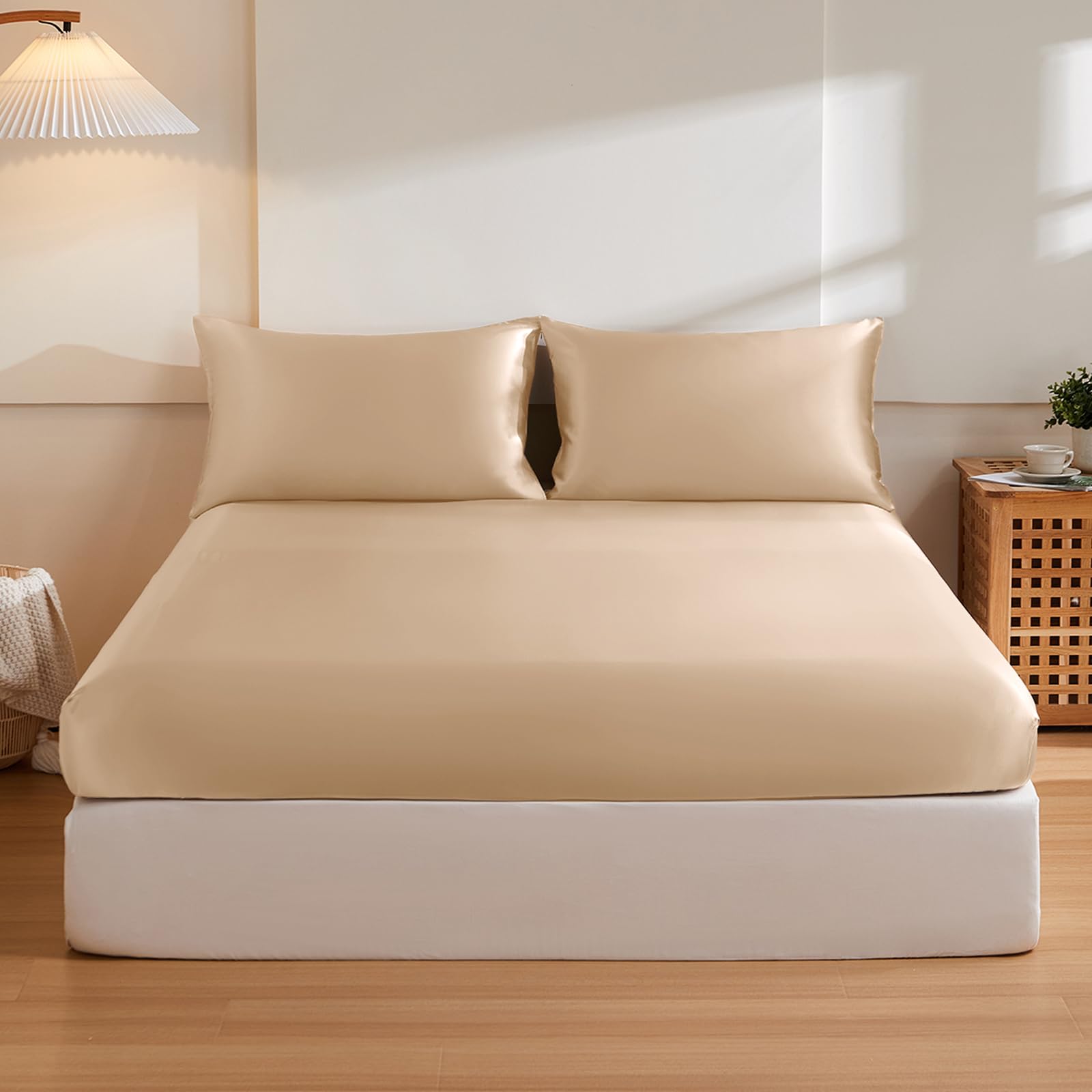 THXSILK 6A+ Top Grade 100% Pure Mulberry Silk King Fitted Sheet 3Pcs Set Bed Sheets Luxury Bedding for Hair and Skin Breathable Cooling Safe Material,