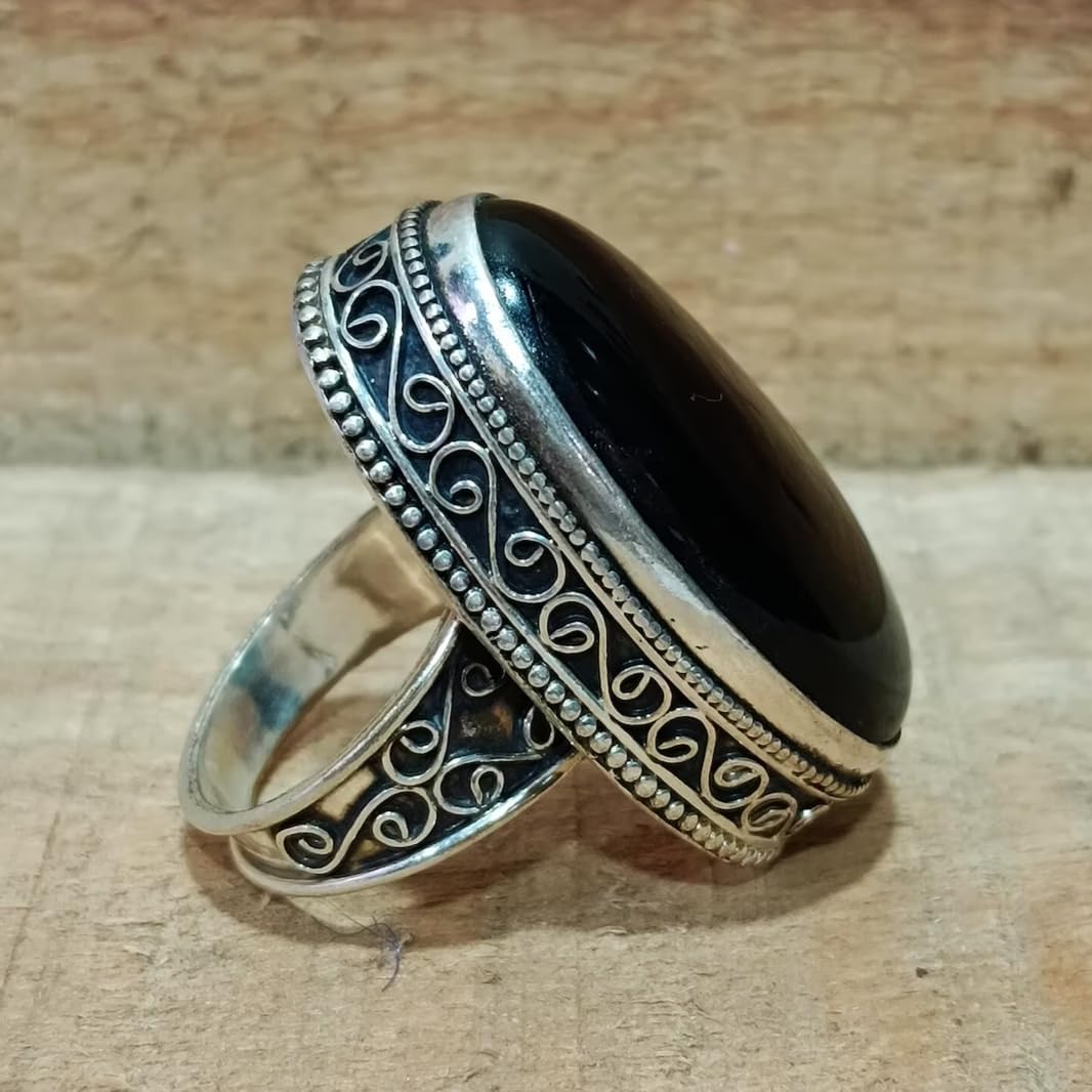 Black Onyx Ring, 925 Sterling Silver Field Ring, Statement Ring, Black Stone Ring, handmade Jewelry, Large Stone Designer Ring, Gift for her, Halloween Gifts
