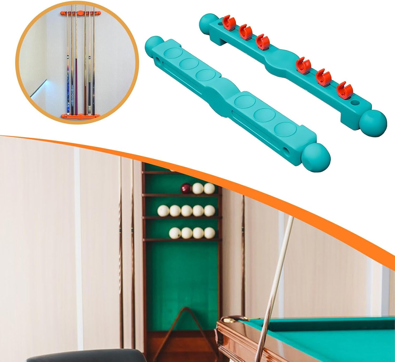 Snooker Pool Cue Rack Display Pool Equipment for 6 Cues Wall Mounted for Billiards Club Community Center Game Room
