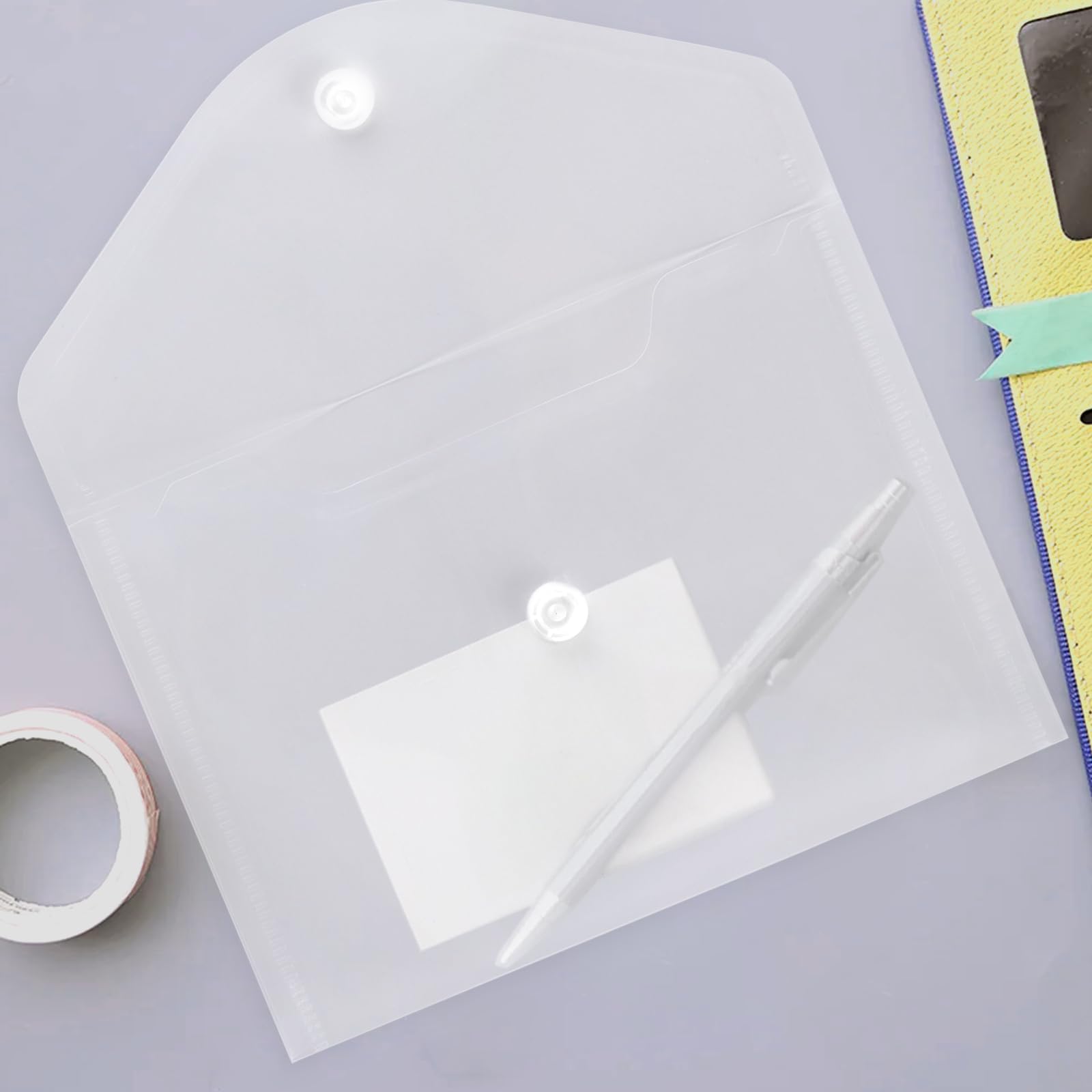 KEILEOHO 50 cartelle portadocumenti, formato A6, trasparenti, in plastica, con bottone automatico, per organizzare documenti, 170 x 120 x 1,6 mm