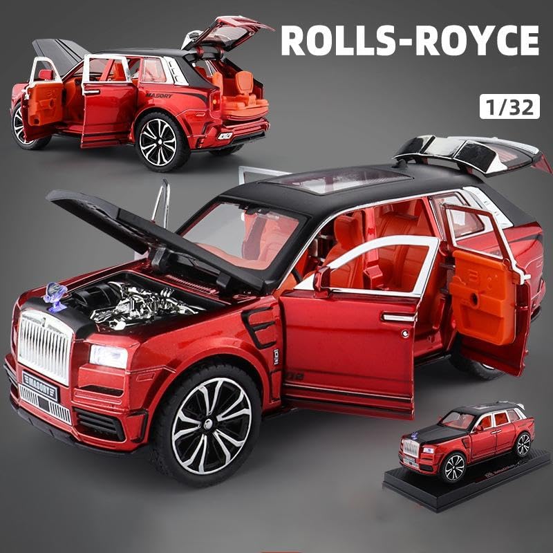 Image of Scale 1:32 Rolls Royce Masory - White Alloy Diecast Pullback Metal Car Toy with Sound Light & Opening Doors - Best Gift Toy for Kids