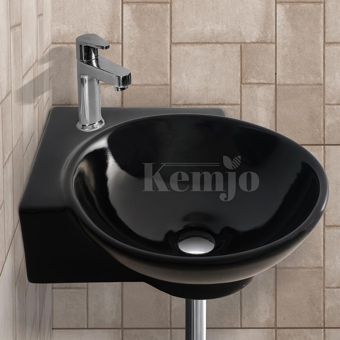 Kemjo Wall Mounted Wash Basin for Bathroom | Wall Hung Small Corner Wash Basin/Sink (16.3 x 13.8 x 4.3 Inch, PERRY (Black Glossy)) (B0BRJ9K9C9) Amazon Price History, Amazon Price Tracker