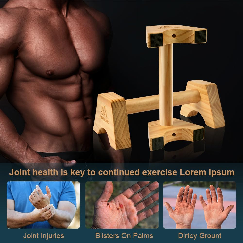 flintronic Parallele Calisthenics in Legno - Maniglie per Flessioni, Parallele Basse per Fitness, Parallele in Legno, Ginnastica e Allenamento della Parte Superiore del Corpo