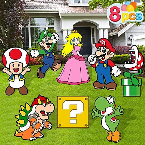 Mario Birthday Party Supplies 8PCS Yard Signs with Stakes Outdoor Lawn Party Decor Mario Birthday Party Decorations Yard Signs for Super Mario Theme Birthday Party