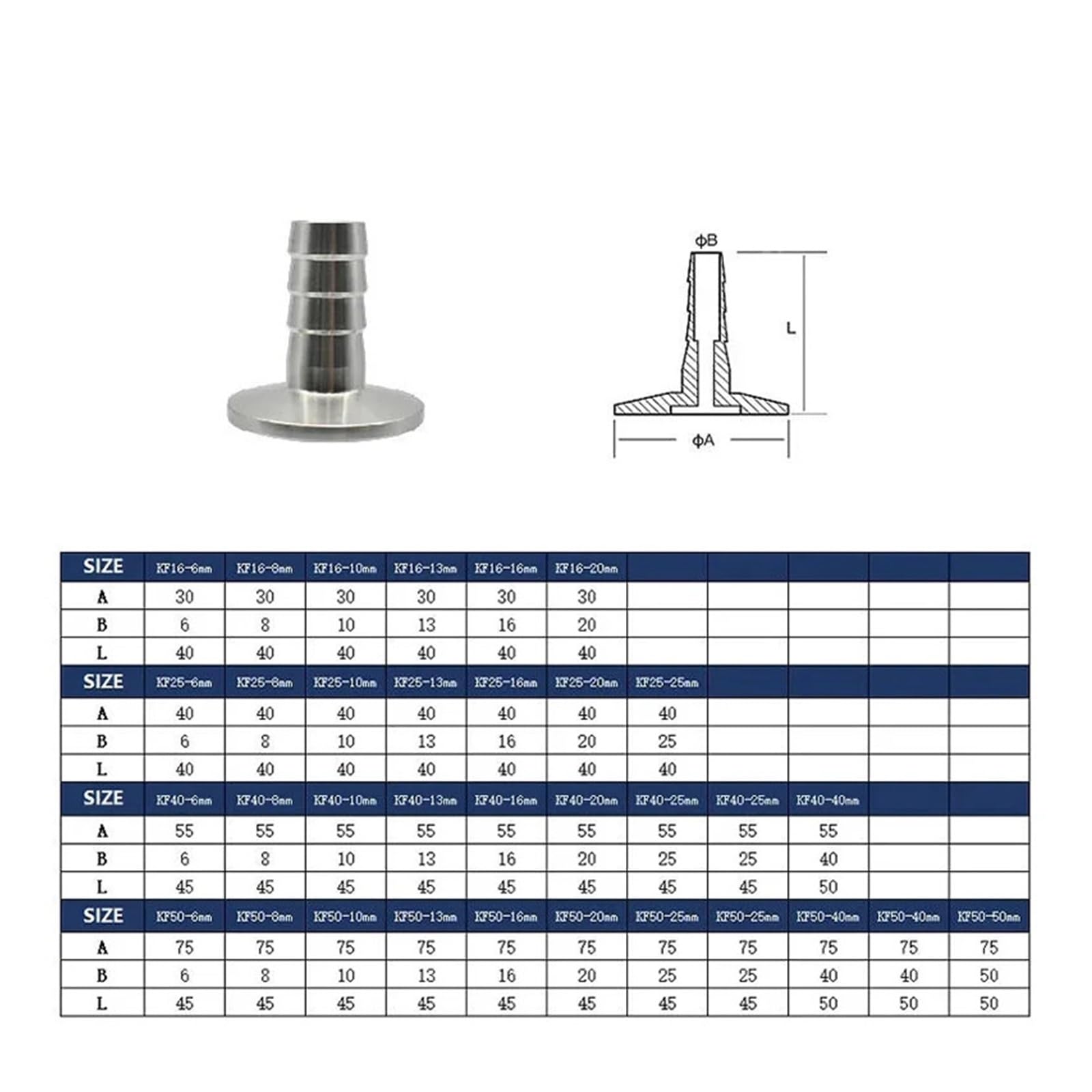 Tapa de brida de vacío Adaptador de brida for instalación de tuberías, abrazadera de unión de lengüeta for manguera de vacío de acero inoxidable SUS304(KF40-8mm)