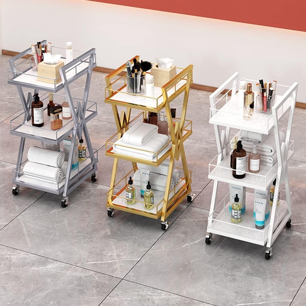 Carrello a 3 ripiani in metallo con ruote per salone, spa, barbiere, manicure, tatuaggi, carrello multiuso con cassetto e contenitore