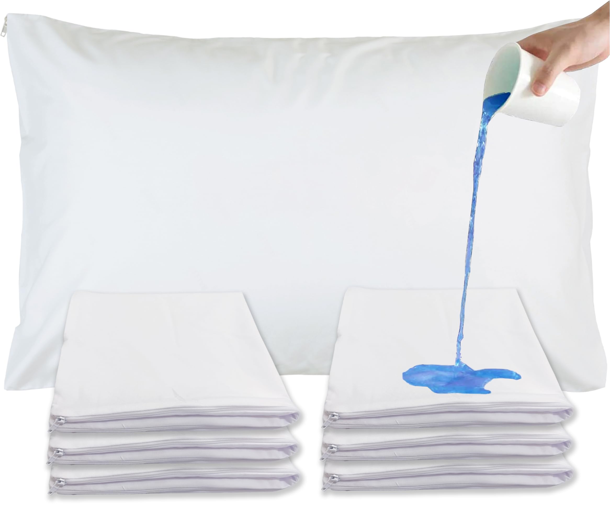 Sirenpho Pack of 6 Waterproof Pillow Protectors Zippered Covers 50x75cm, Anti Dust Mite