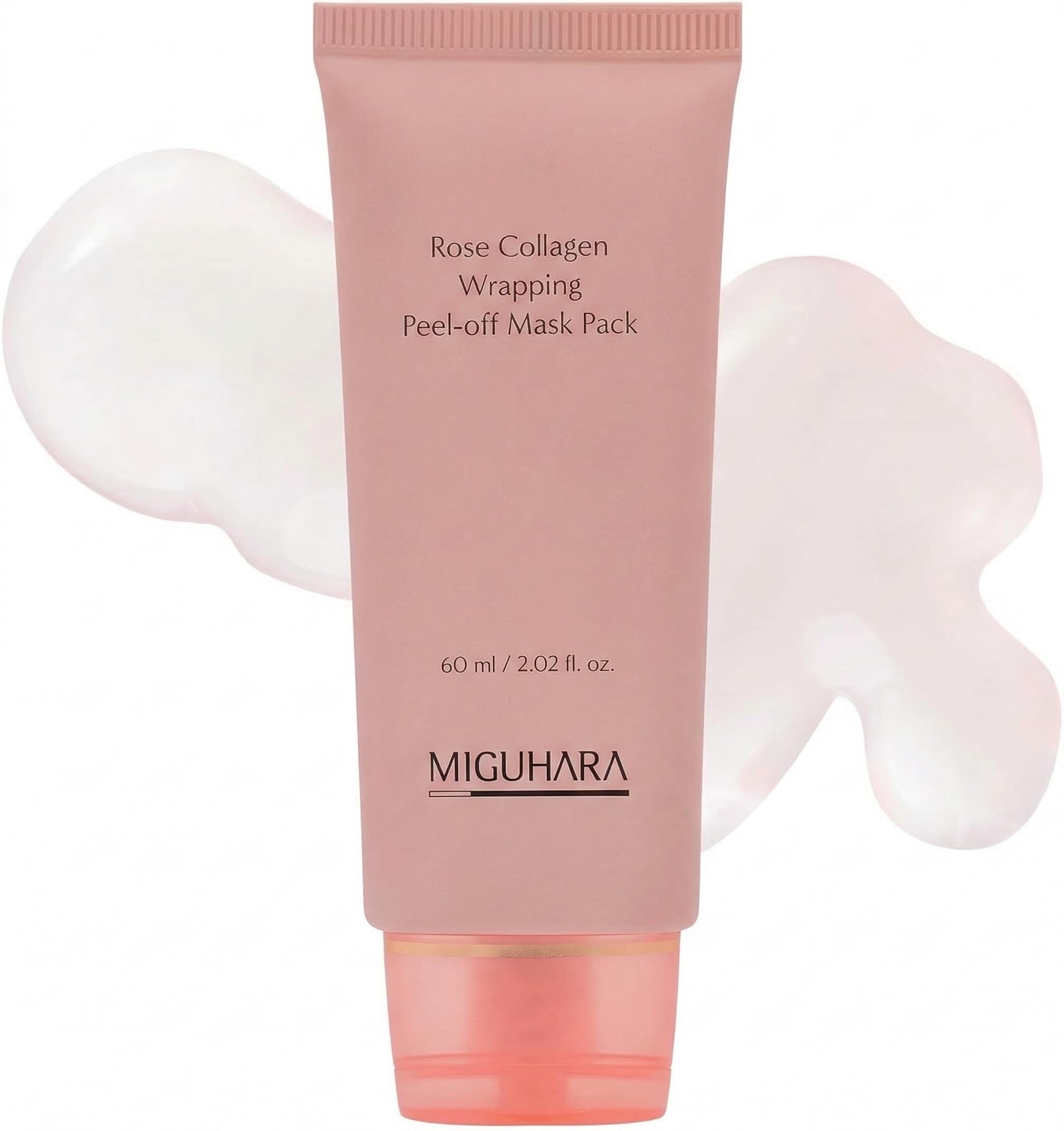 MIGUHARA Rose Collagen Wrapping Peel-Off Mask Pack, Facial Mask with Damask Rose Water, Hydrolyzed Collagen & Botanical Fruit Extracts for Hydrated, Glowing Look & Korean Glass Skin (60ml/2.02 fl.oz.)