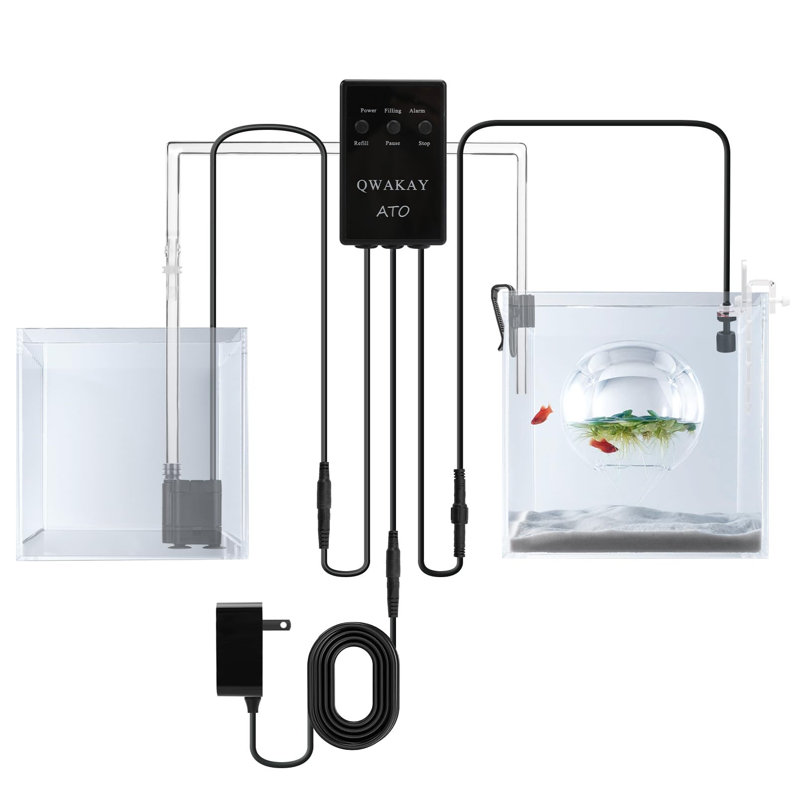 Auto Top Off System Aquarium - Smart Automatic ATO System for Fish Tank - Water Level Controller Kit for Saltwater Aquarium (with Submersible Pump)