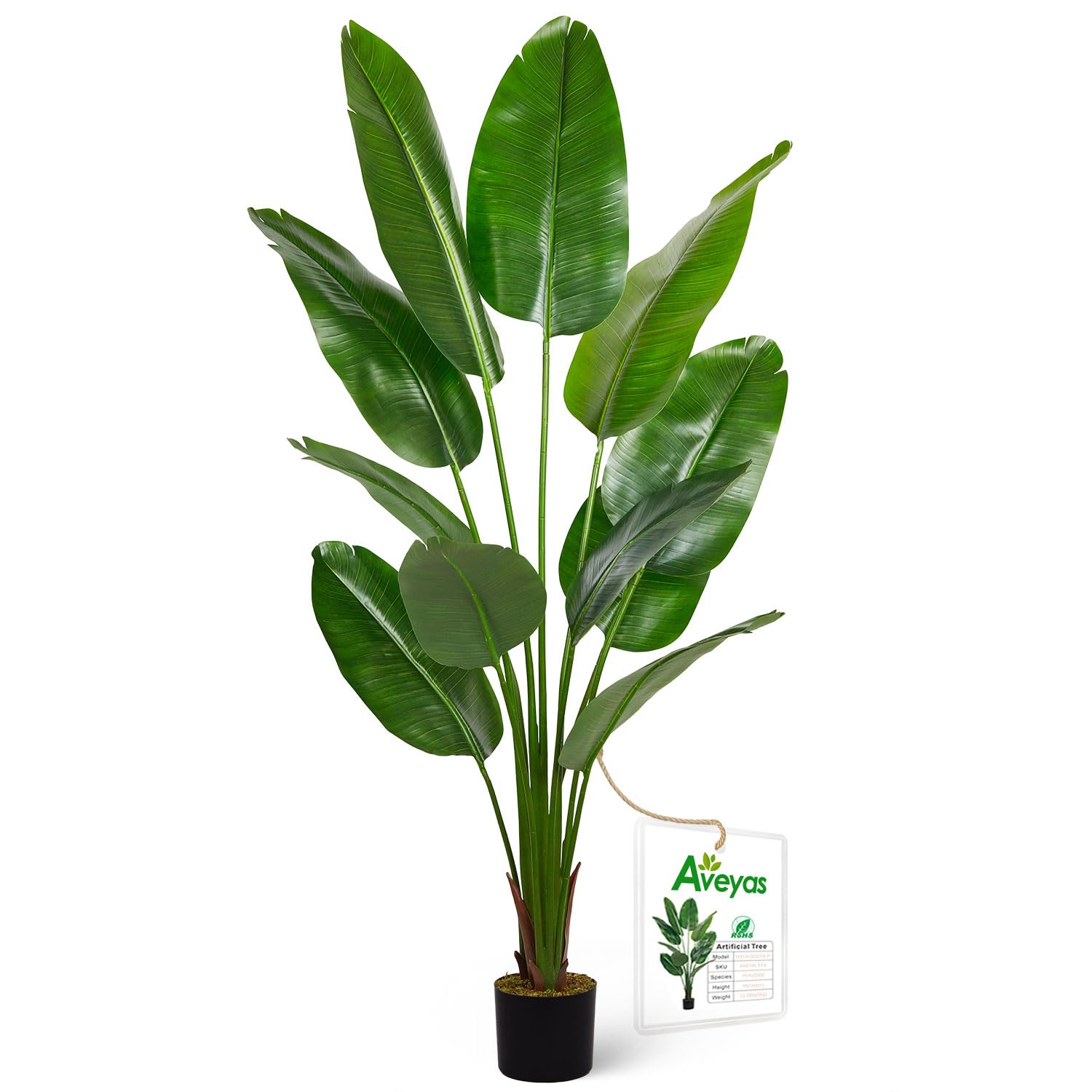 Aveyas 6ft Artificial Bird of Paradise Tree for Home Decor, 6 Feet Faux Floor Plant Fake Silk Banana Leaf Tropical Trees with Pot for Indoor Outdoor House Living Room (6 ft Tall)