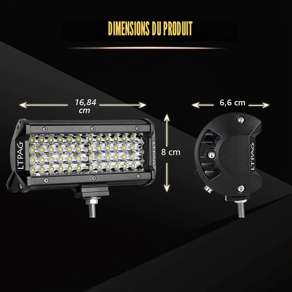 LTPAG Phare de Travail, 7'' 288W 28800lm Projecteur Phare, 96 LEDs Lumières de Travail à LED - avec Interrupteur Imperméable 12V 40A Kit de Câbles Feux de Brouillard Câblage Auto On-Off Interrupteur