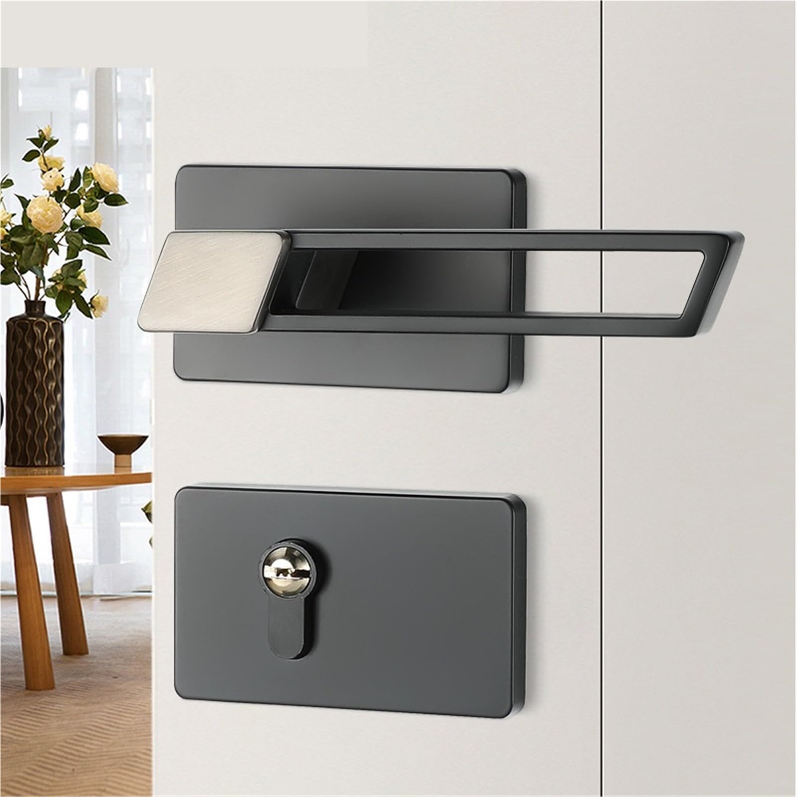 Poignée de porte minimaliste noire pour chambre et bureau contemporain