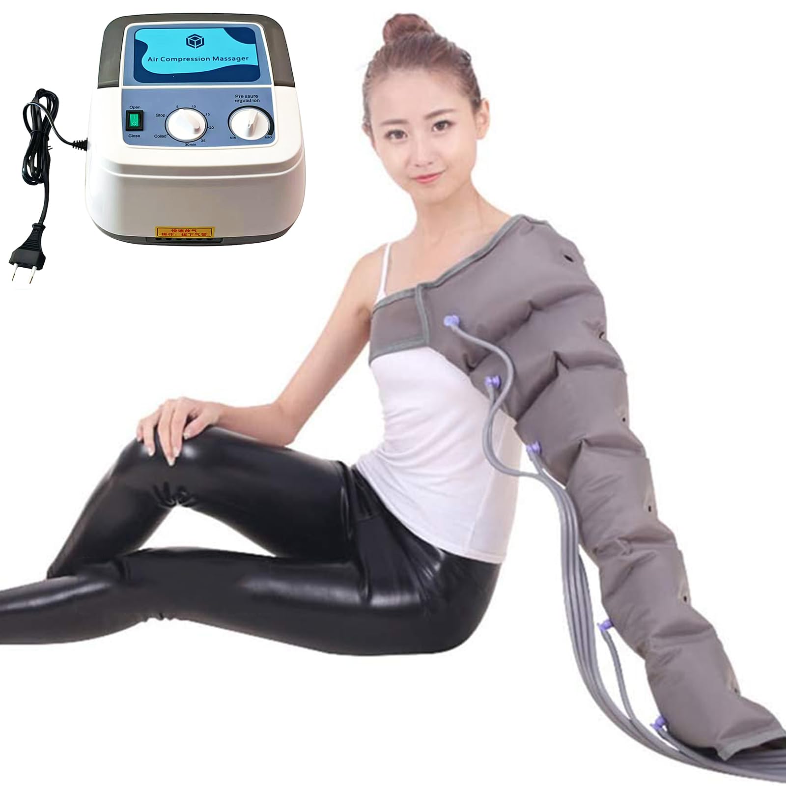 Generico Macchina massaggiante per Gambe a 6 cavità, Stivali elettrici a Compressione d'Aria, Massaggio linfodrenante | Sistema di Recupero, Timer e Pressione Regolabile 0~250mmHg