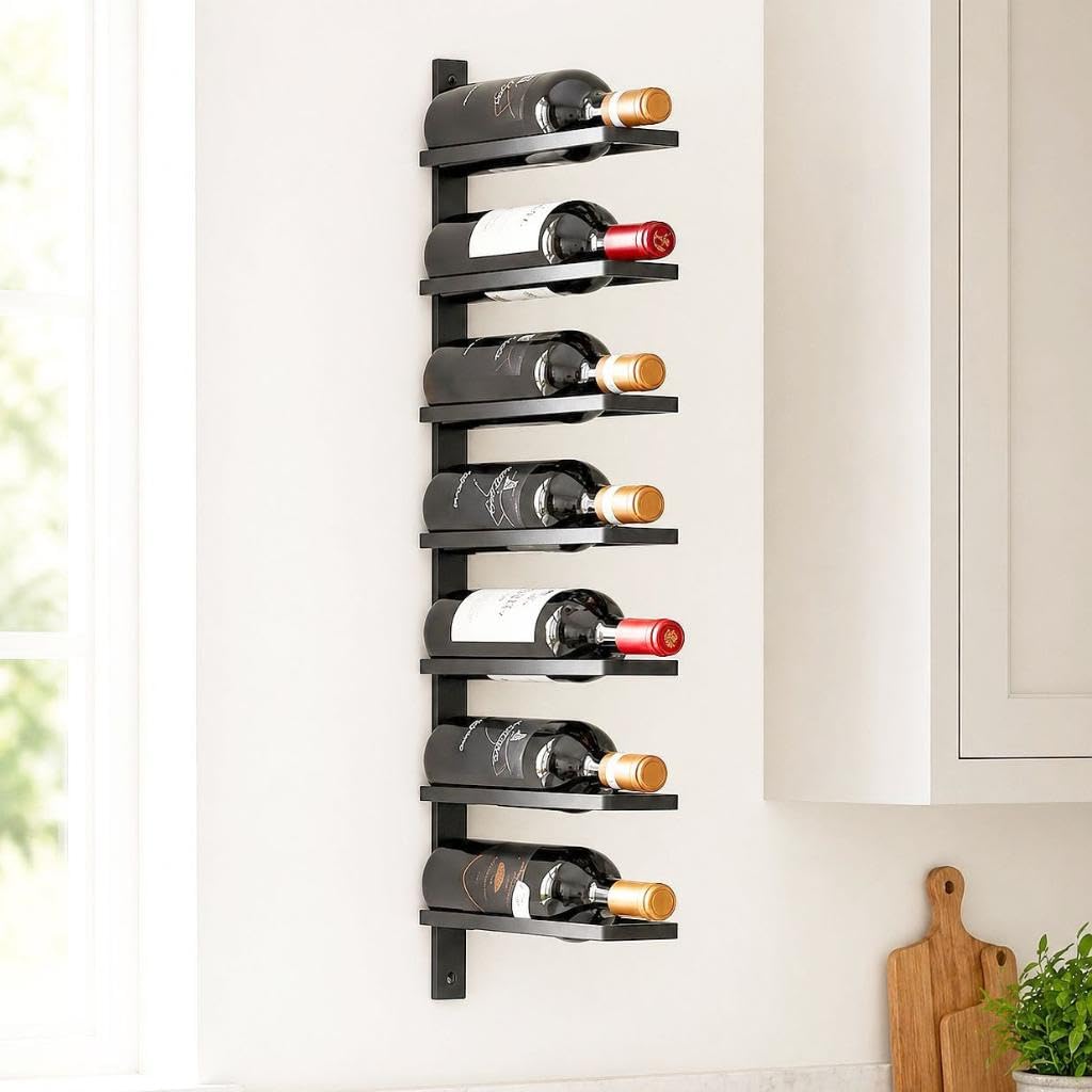 DanDiBo Botellero de metal para pared, color negro, 93885, soporte para botellas de pared, moderno, para 7 botellas