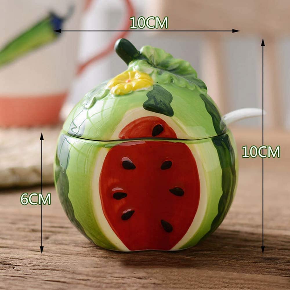 Sucrier en céramique en forme de fruit, salière, pot de stockage de poivre, récipient de pot d'assaisonnement avec couvercle et cuillère