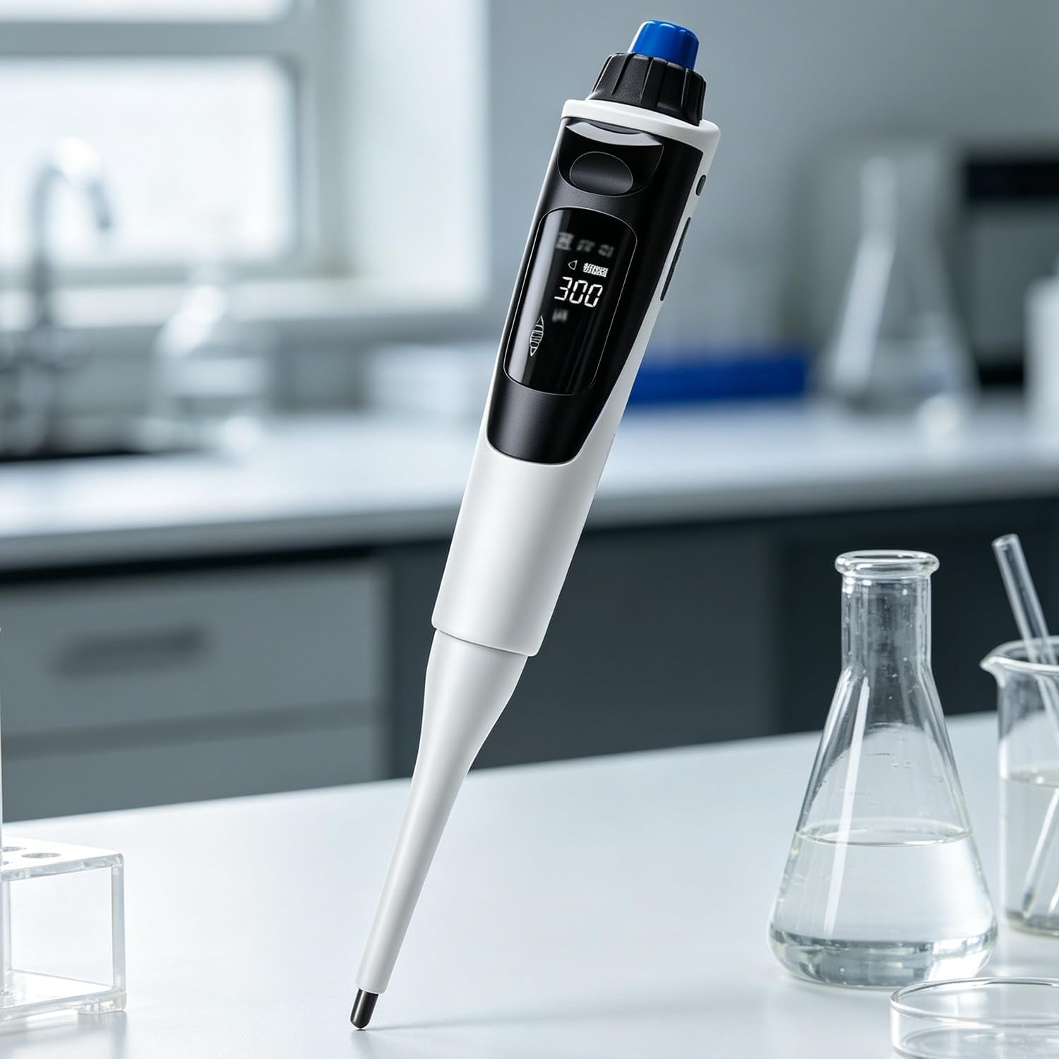 QuinteZhenTially Electric Adjustable Laboratory Pipette,Single Channel Micropipette with Ergonomic Design,with Single-Channel Design & Lcd Digital Display,for Precise Pipetting 30to300µL