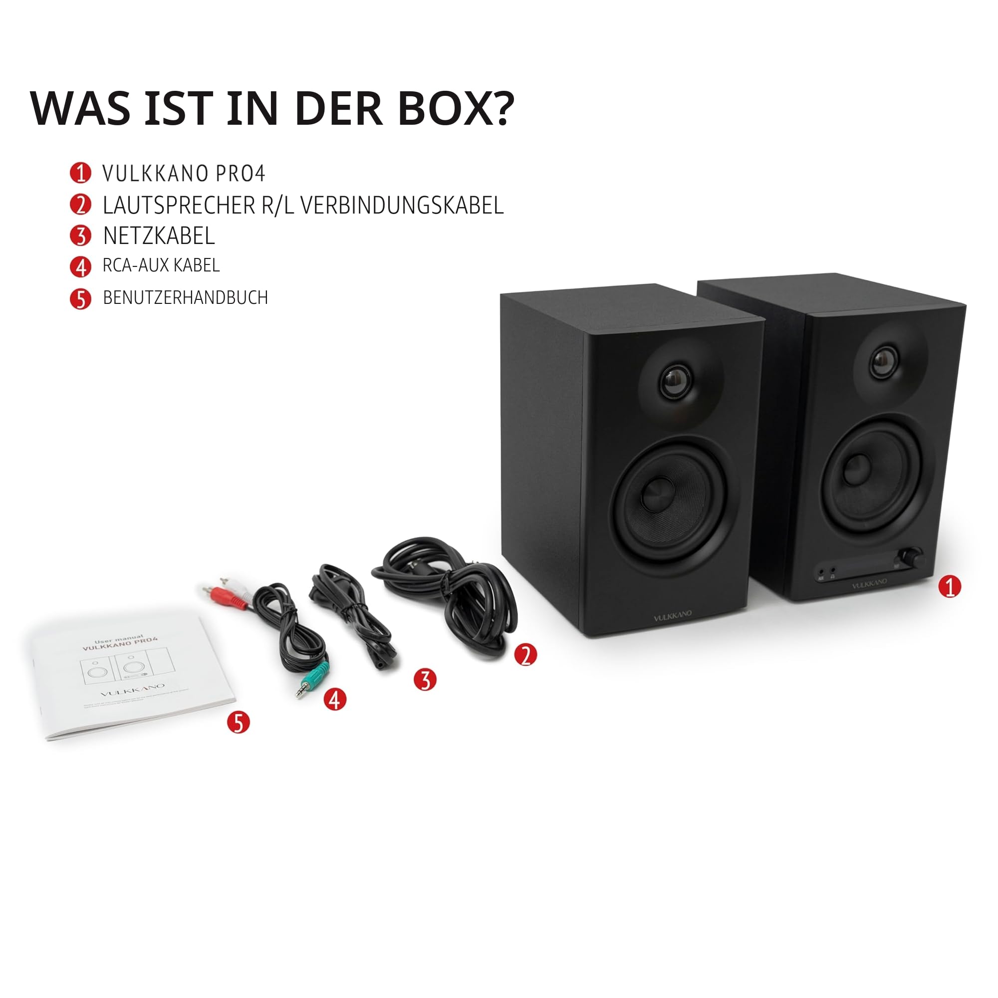 VULKKANO PRO4 Studio Monitore mit 4" Woofer, Bluetooth, Symmetrischem TRS-Eingang, RCA, Kopfhörerausgang, AUX, Optischem, EQ-Einstellungen, Lautsprecher für Monitor