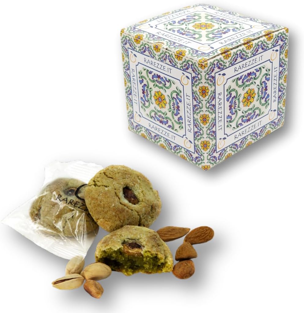 Sicilian Almond Paste Cookies with Pistachio, in Saving Package kg.1. RAREZZE: Typical Sicilian Products, Cannoli, Almond Paste, cassate, from Sicilian Artisanal Pastry.