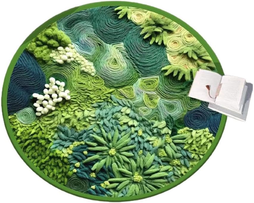 Moss Rug, Cute Green Moss Leaf Bathroom Rugs, Round Grass