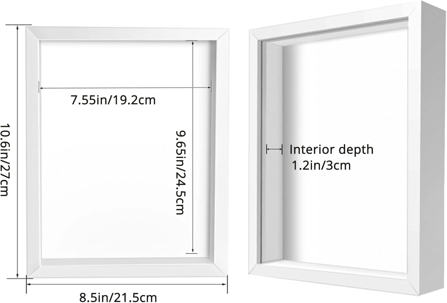8x10 Shadow Box Frame Display Case, Wood with Plexiglass, Display Case Box for Memorabilia, Medal, Crafts,Tickets and Photos, Picture Frame for Wall and Tabletop (3pcs-White, 8x10)