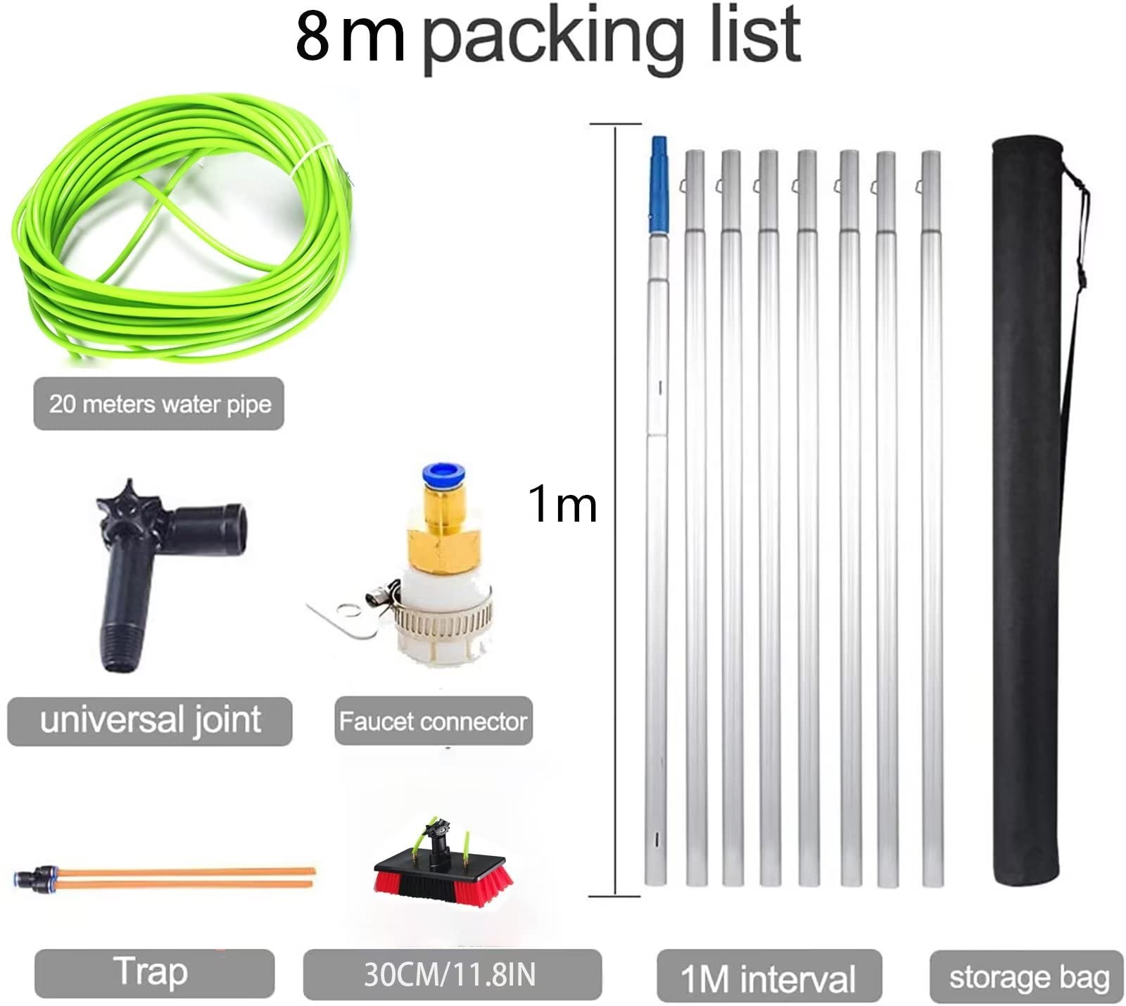 Kit per la pulizia delle finestre, 5-12 m, spazzola ad acqua per alta portata, efficiente, per la pulizia delle finestre, ideale per attività di pulizia di grandi altezze