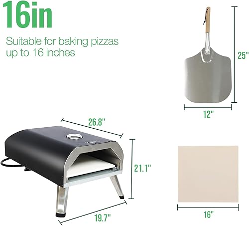 Miniatura 2 de Caprihom Pizza Oven with16"x16" Stone Portable Pizza Oven Outdoor Propane Stainless Steel Pizza Oven with Pizza Stone, Cutter, Peel, Glove, Hose &amp;