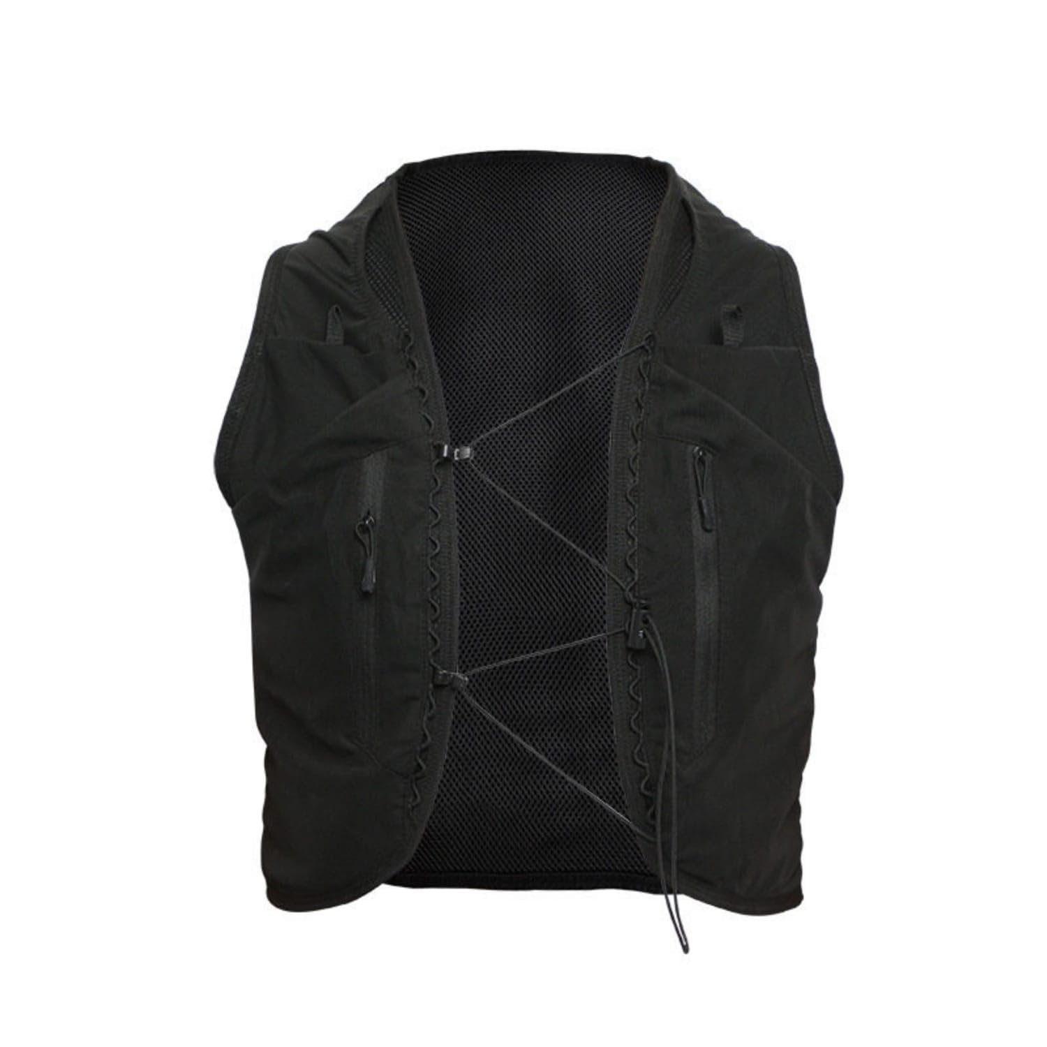 Front Lace-up Black Hydration Vest Backpack Zippered Pockets Hydration Vest Backpack Close-Fitting Fit Sports Gear Lightweight for Endurance Run, Hiking, Cycling, L-image-4