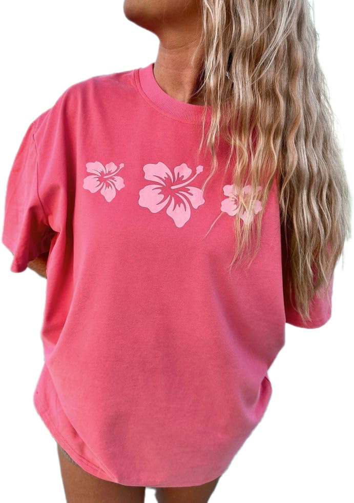 Womens Oversized Vintage Flower T-Shirts Preppy Western Graphic Tees Tops Y2k Ocean Coastal Summer Beachy T Shirts