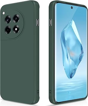 GiiYoon Silicone Case Compatible with Oneplus 12R, Full Body Silky Soft Touch Phone Case with Camera Protection, Shockproof Cover with Microfiber Lining, Green