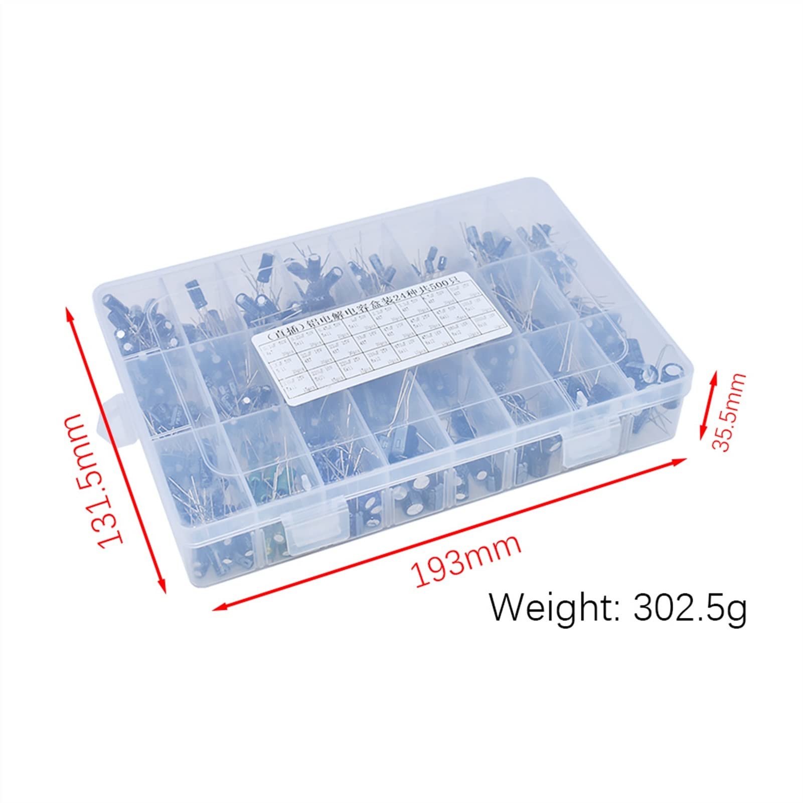 Accesorios electrónicos Condensadores 500 unids/lote 0,1 UF-1000UF 24 valores condensadores electrolíticos de aluminio 16-50V condensador electrolítico mixto kit surtido y caja de almacenamiento Dispo