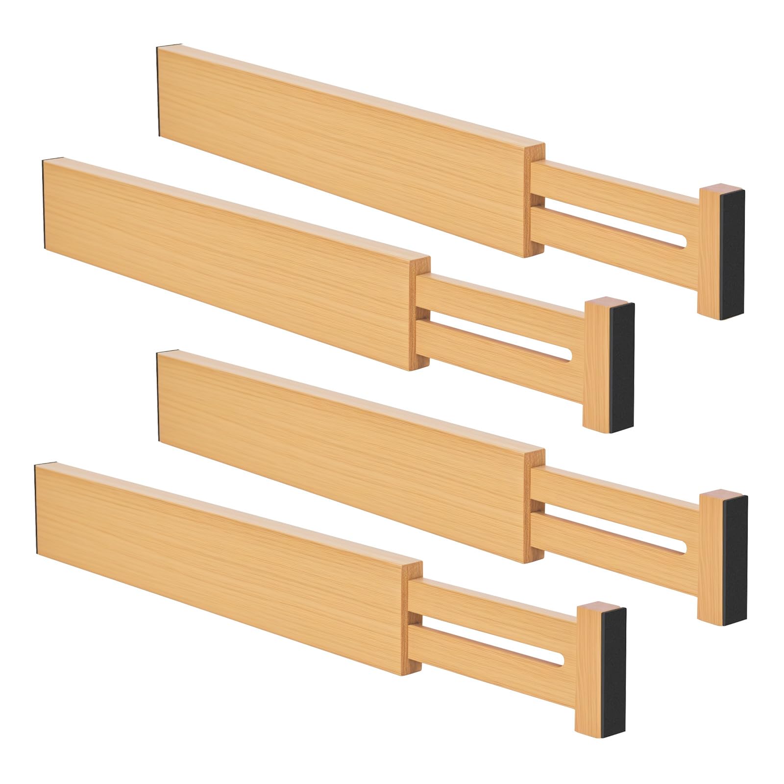 Levede 4 Pack Drawer Dividers, 14-19" Extendable & Adjustable Kitchen Drawer Organiser, Bamboo Drawers Separators for Clothing, Kitchen Utensils and Office Storage